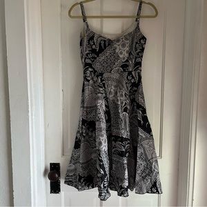 Trina Turk Black and White Paisley and Botanical Print Mini Dress size 4